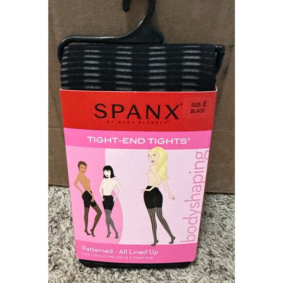 Spanx' All Lined Up' Tights Black Size E New Geometric Pattern - Picture 1 of 4
